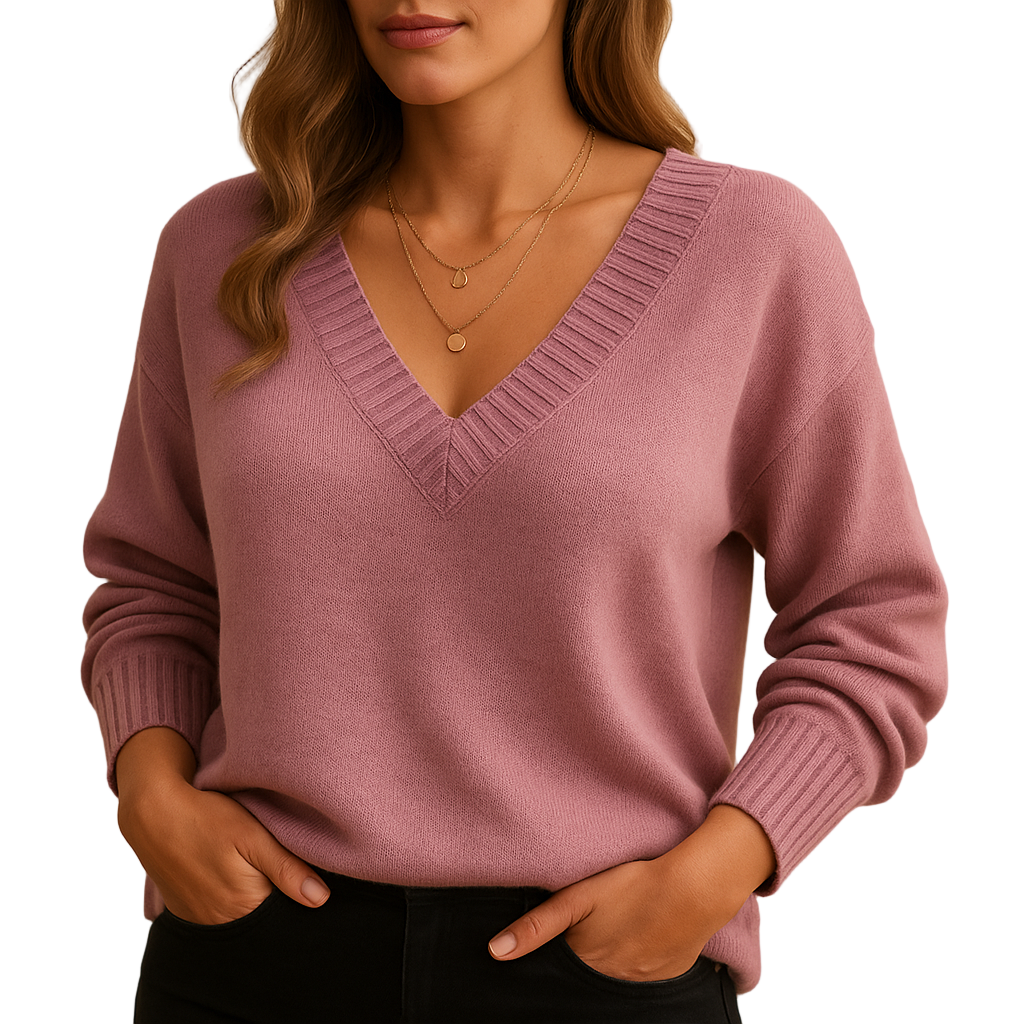 Women's Casual V-Neck Knitted Sweater | Relaxed Fit Soft Yarn | Joelle