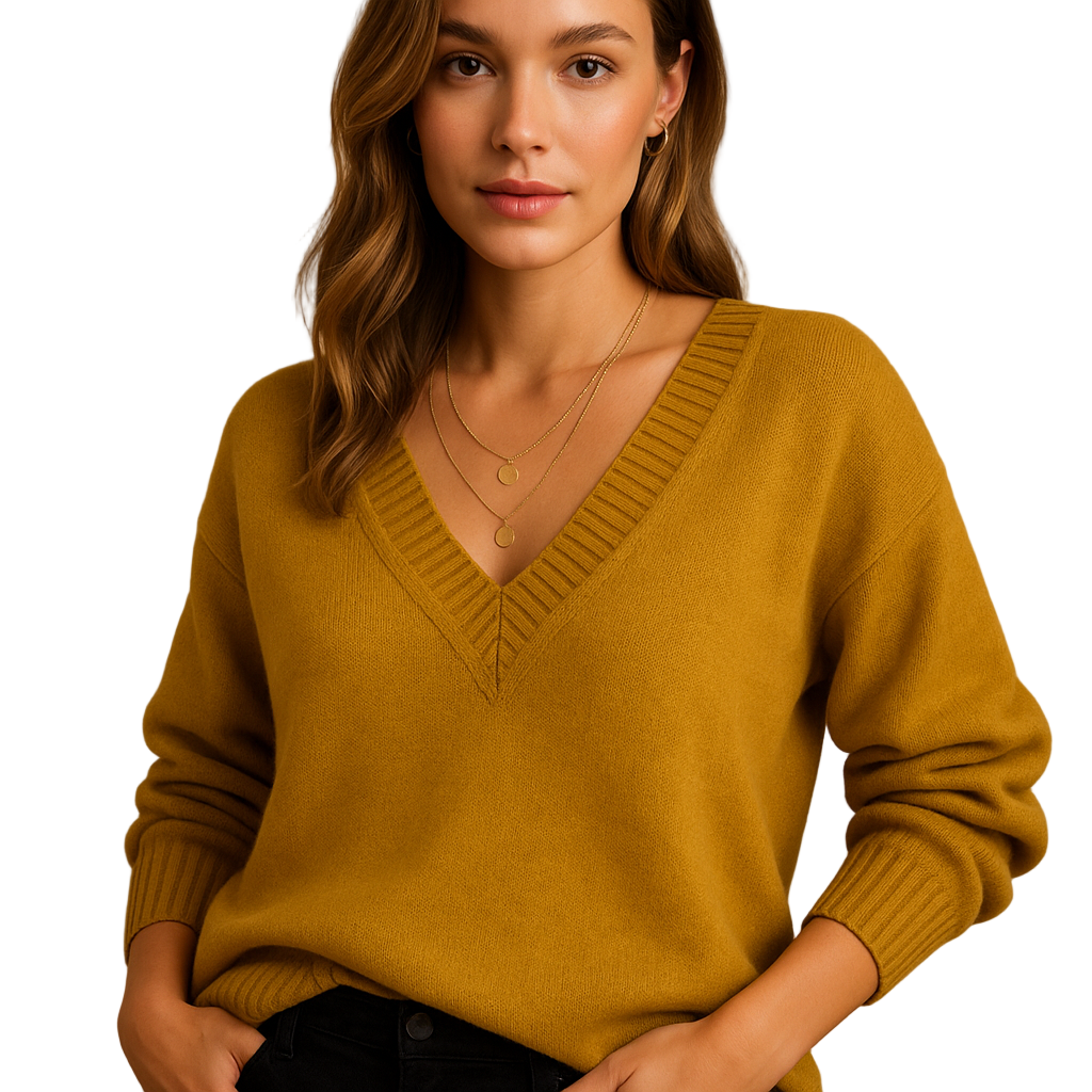 Women's Casual V-Neck Knitted Sweater | Relaxed Fit Soft Yarn | Joelle