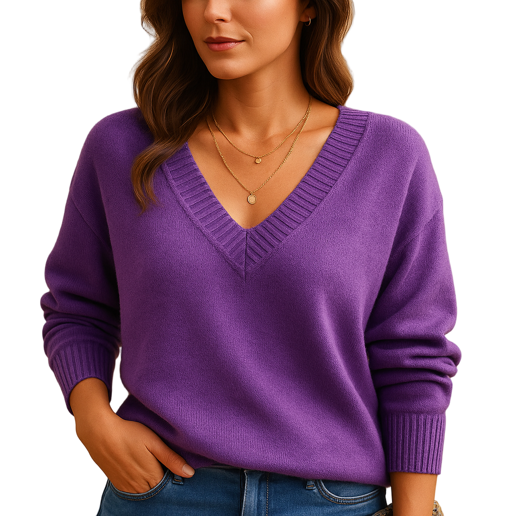 Women's Casual V-Neck Knitted Sweater | Relaxed Fit Soft Yarn | Joelle