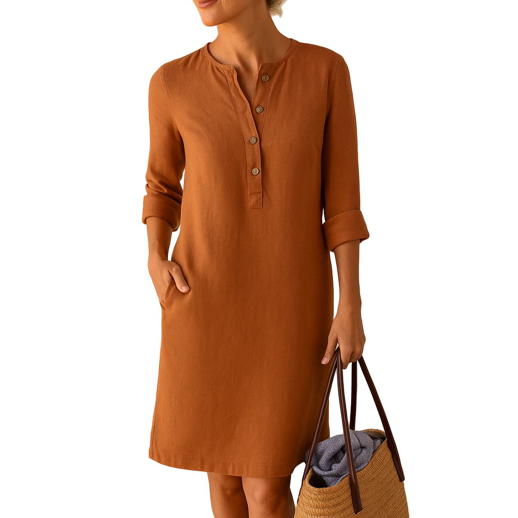 Women's Relaxed Button-Down Dress | Long Casual Dress with Pockets | Hazel