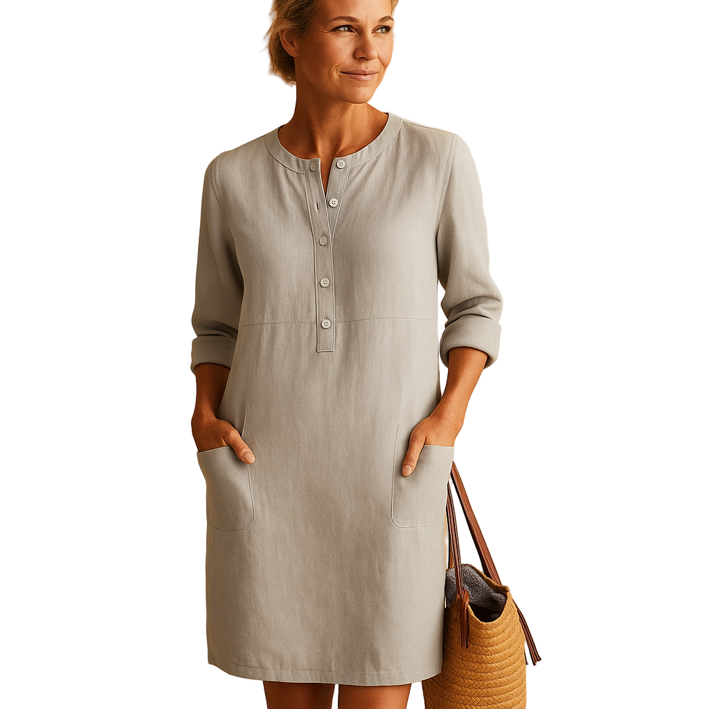 Women's Relaxed Button-Down Dress | Long Casual Dress with Pockets | Hazel