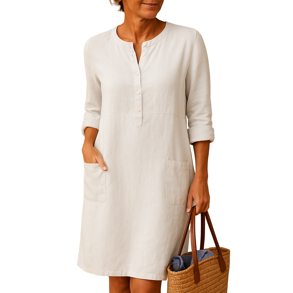 Women's Relaxed Button-Down Dress | Long Casual Dress with Pockets | Hazel