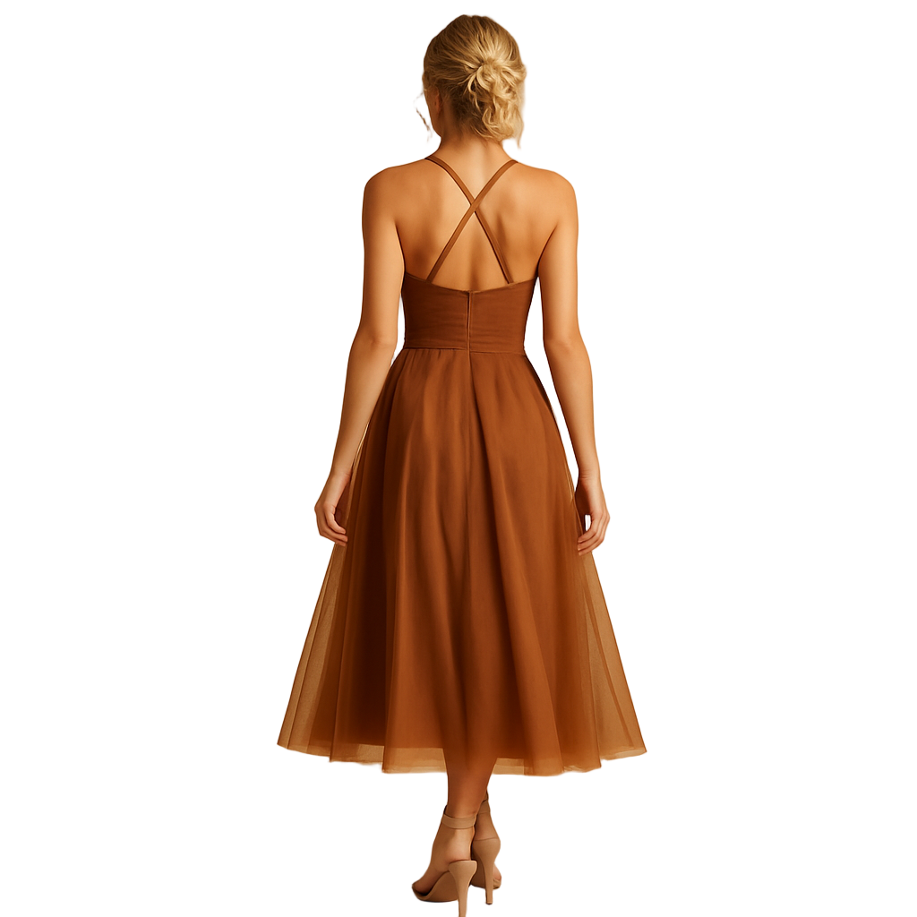 Women's Sleeveless Chiffon Maxi Dress | Tulle Overlay Formal Gown | Amara