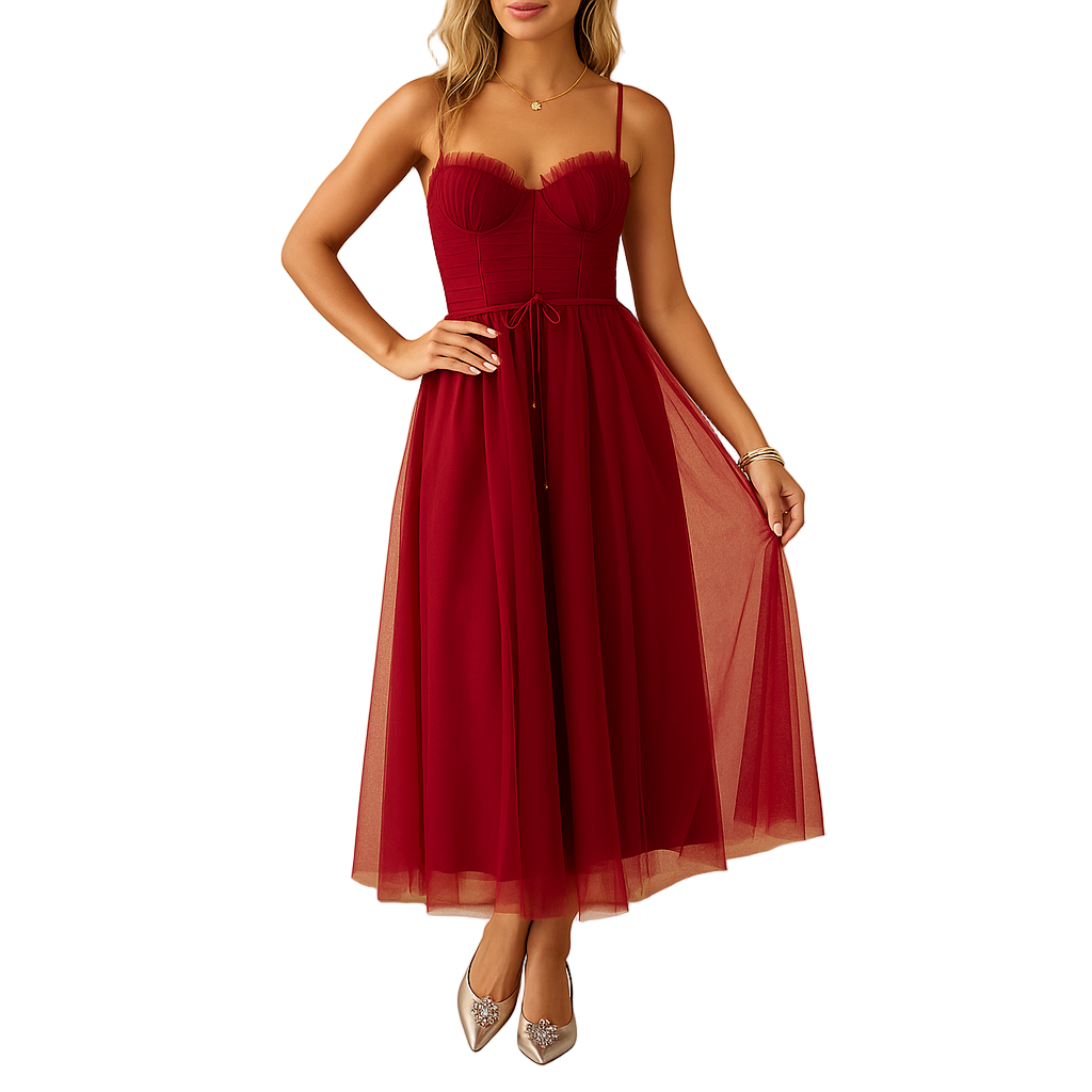 Women's Sleeveless Chiffon Maxi Dress | Tulle Overlay Formal Gown | Amara