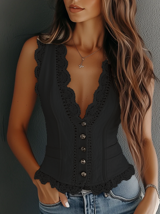 Vintage Faux Leather Lace Vest | Elowen