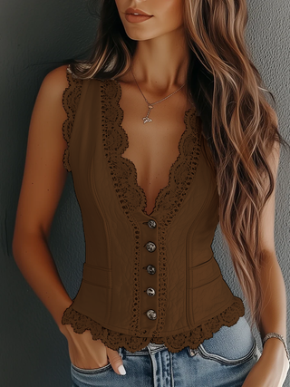 Vintage Faux Leather Lace Vest | Elowen