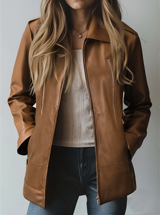 Vintage Lapel Zipper Faux Leather Jacket | Harper