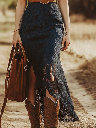 Vintage Bohemian Blue Lace Sleeveless Midi Dress | Elowen