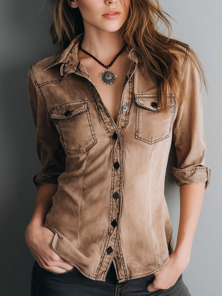 Retro Washed Contrast Stitching Blouse | Marlowe