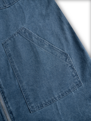 Casual Retro Hooded Zip Denim Jumpsuit