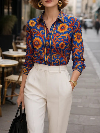 Floral Buttoned Lapel Blouse | Arlena
