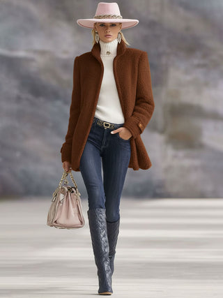 Casual Vintage Pink Polar Fleece Zip-Up Jacket | Elara