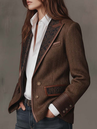 Herringbone Tweed Blazer With Printed Panels | Arden