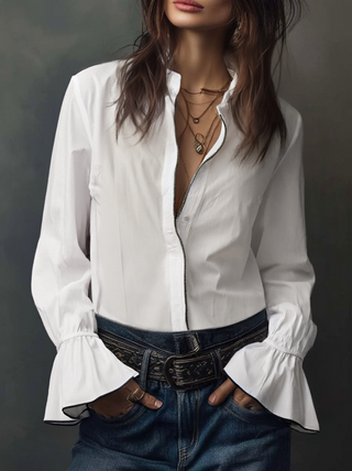 White Zip-Front Flounce Blouse | Aria