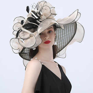 Wide Brim Organza Hat with Silk Flower | Bellarose