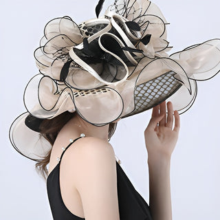 Wide Brim Organza Hat with Silk Flower | Bellarose