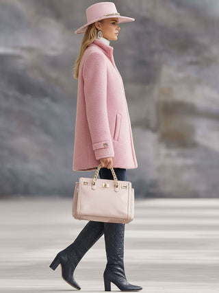 Casual Vintage Pink Polar Fleece Zip-Up Jacket | Elara