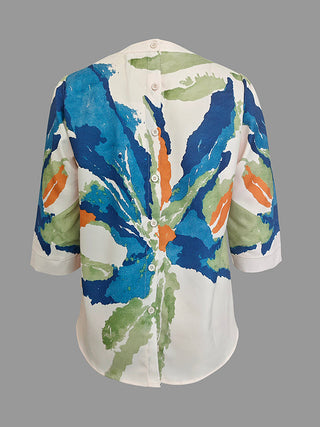 Floral Contrast Button T-Shirt – Relaxed Modern Silhouette | Virella