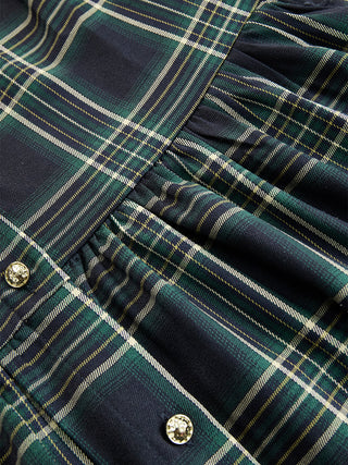 Retro Ethnic Lapel Plaid Maxi Dress with Belt