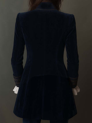 Vintage Embroidered Navy Velvet Long Jacket | Isabella