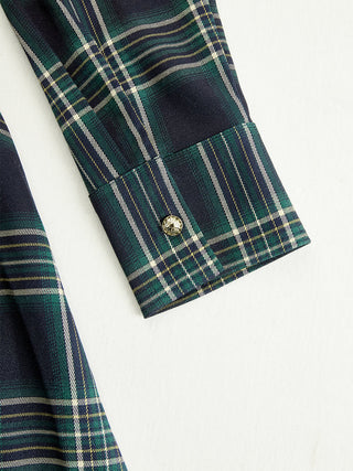 Retro Ethnic Lapel Plaid Maxi Dress with Belt