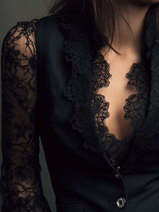 Elegant Lace Sleeve Blazer Top | Noiré
