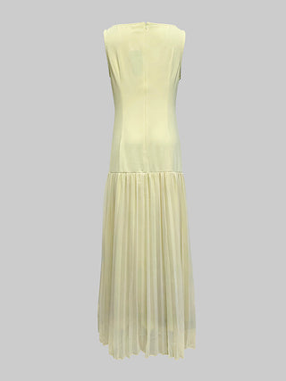 Sleeveless Pleated Gauze Boat Neck Maxi Dress | Aurelia