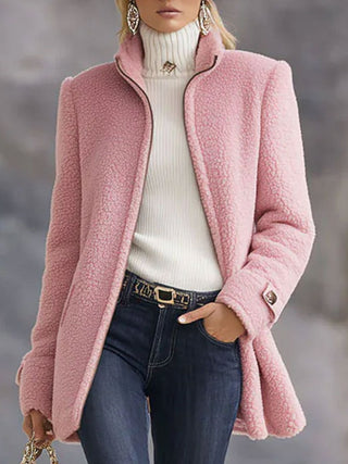 Casual Vintage Pink Polar Fleece Zip-Up Jacket | Elara