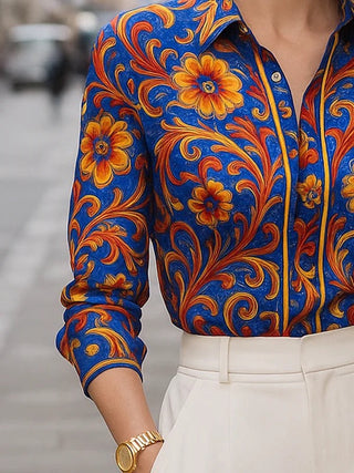 Floral Buttoned Lapel Blouse | Arlena