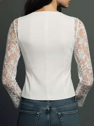 Elegant Lace Sleeve Blazer Top | Noiré