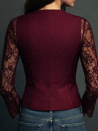 Elegant Lace Sleeve Blazer Top | Noiré