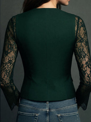 Elegant Lace Sleeve Blazer Top | Noiré