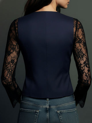 Elegant Lace Sleeve Blazer Top | Noiré