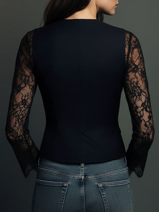 Elegant Lace Sleeve Blazer Top | Noiré