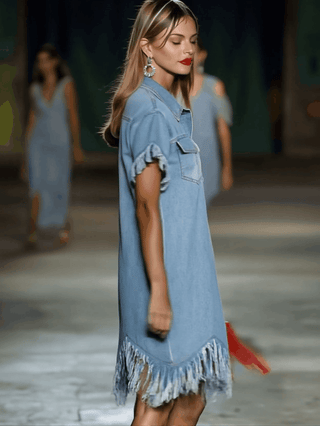 Sienna Vintage Tassel Denim Shirt Dress | Mini