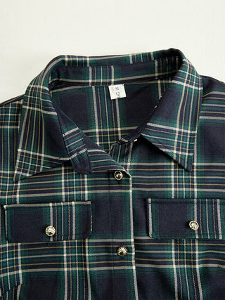 Retro Ethnic Lapel Plaid Maxi Dress with Belt