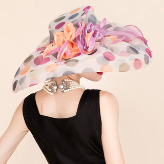 Multicolor Polka Dot Wide Brim Organza Hat | Rosavelle