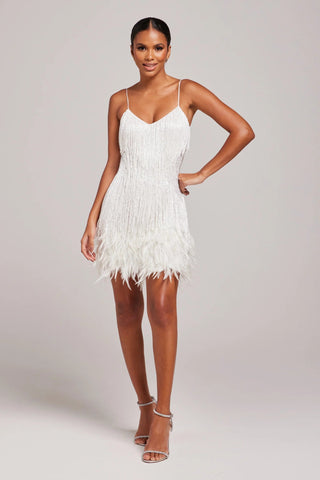 Beaded Fringe Feather Mini Cocktail Dress | Zephyrel