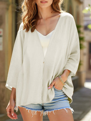 V-neck loose mid-length sleeve cardigan for women | Elara
