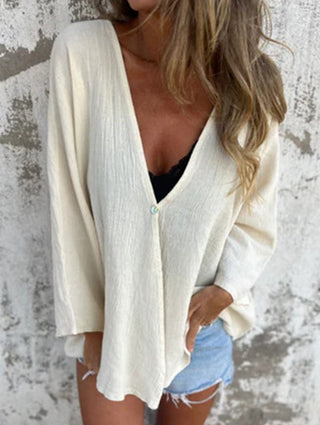 V-neck loose mid-length sleeve cardigan for women | Elara