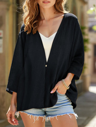 V-neck loose mid-length sleeve cardigan for women | Elara