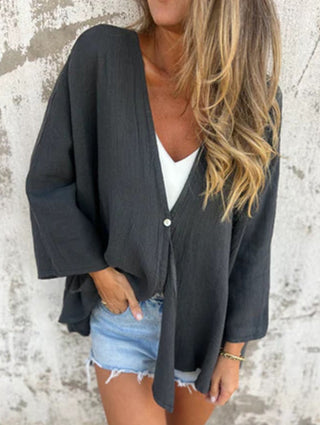 V-neck loose mid-length sleeve cardigan for women | Elara