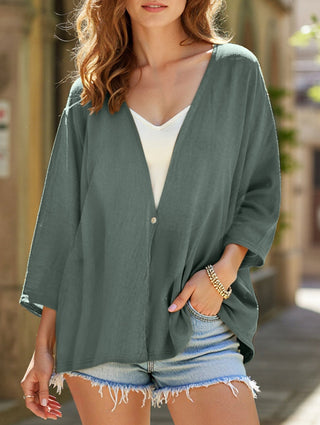 V-neck loose mid-length sleeve cardigan for women | Elara