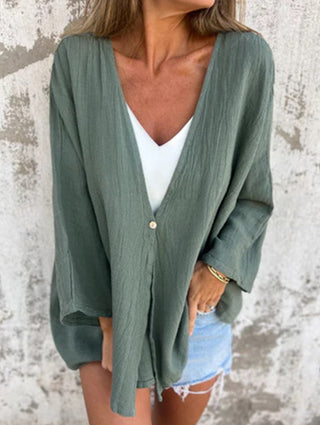 V-neck loose mid-length sleeve cardigan for women | Elara