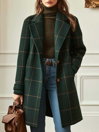 Retro plaid mid-length lapel coat for women | Clara