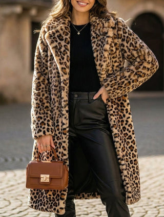 Leopard print mid-length plush coat for women | Valentina