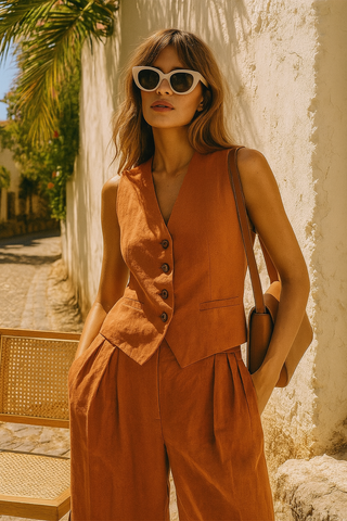 Tailored vest and wide-leg trouser set for women | Avielle