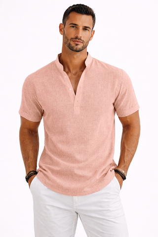 Silas Linen Shirt – Breathable Summer Henley with Short Sleeves