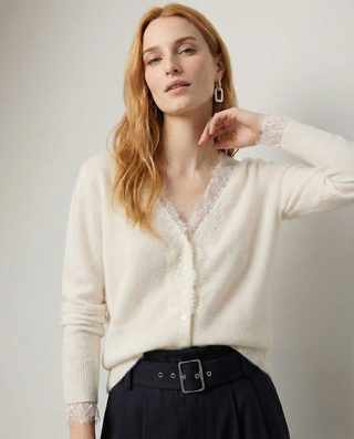 Elegant lace detail cardigan for women | Seraphina