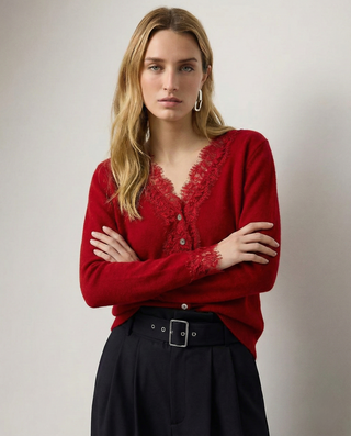Elegant lace detail cardigan for women | Seraphina